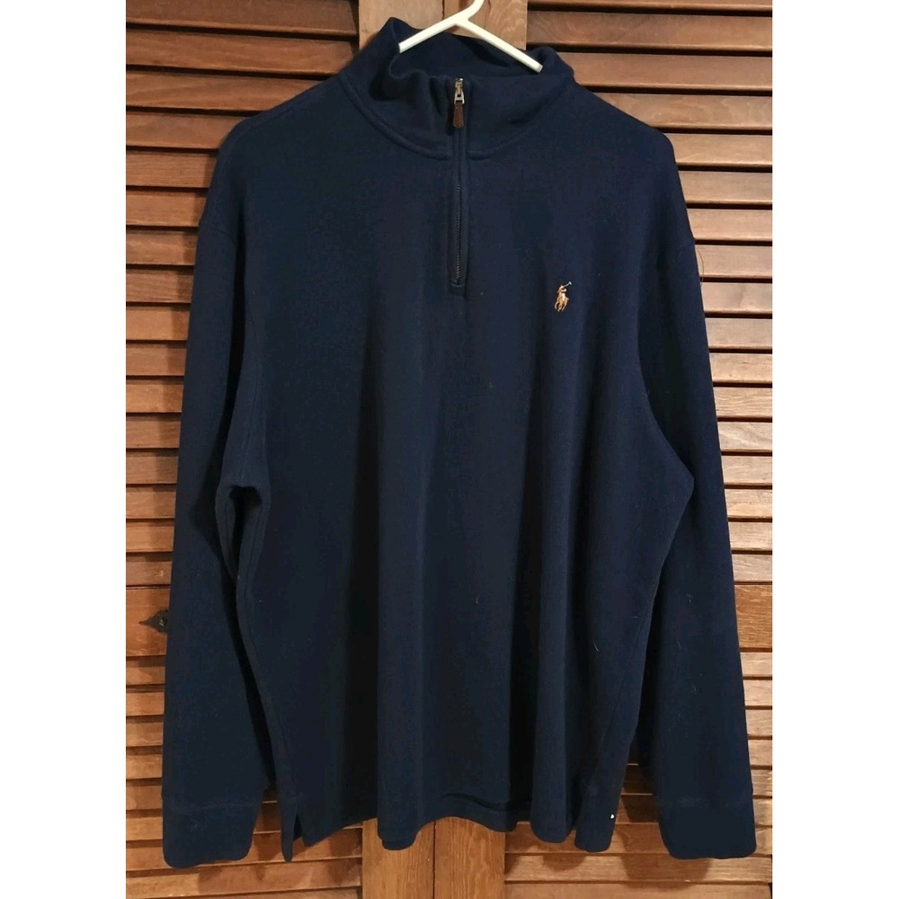 Polo Ralph Lauren Estate Rib Quarter Zip Long Sleeve Sweater Shirt Navy Blue 2XL